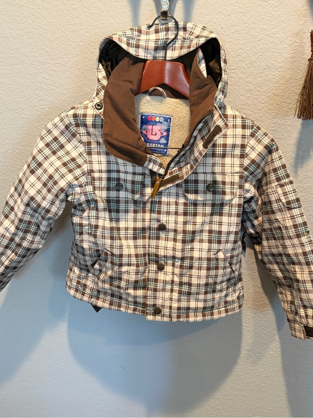 Burton Plaid Kids Insulated Ski Snowboarding Hooded Jacket XS